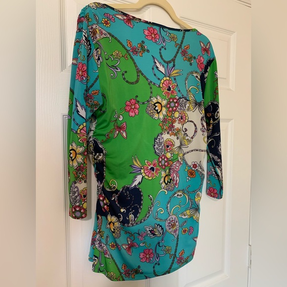 Carmen Marc Valvo Draped Neckline Green Floral Blouse Large Cottagecore‎ Fairy - Picture 8 of 9